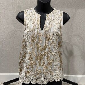 Elegant Gold and White Lace Sleeveless Top